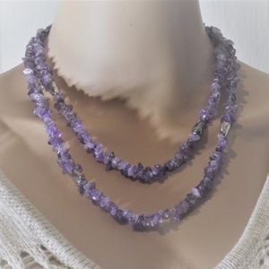 Vtg Genuine Amethyst Nugget & Sterling Necklace